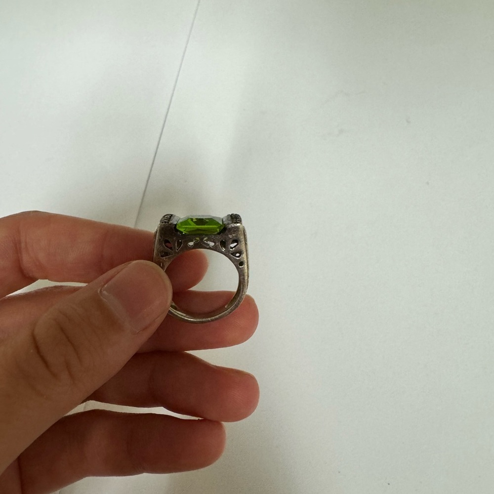 Vintage Marcasite Filigree Statement Ring Emerald Cut Green Stone Size 5.5